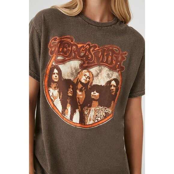 NWT FOREVER 21 Aerosmith Oversized Graphic Tee Size M/L Color Brown - Picture 5 of 10